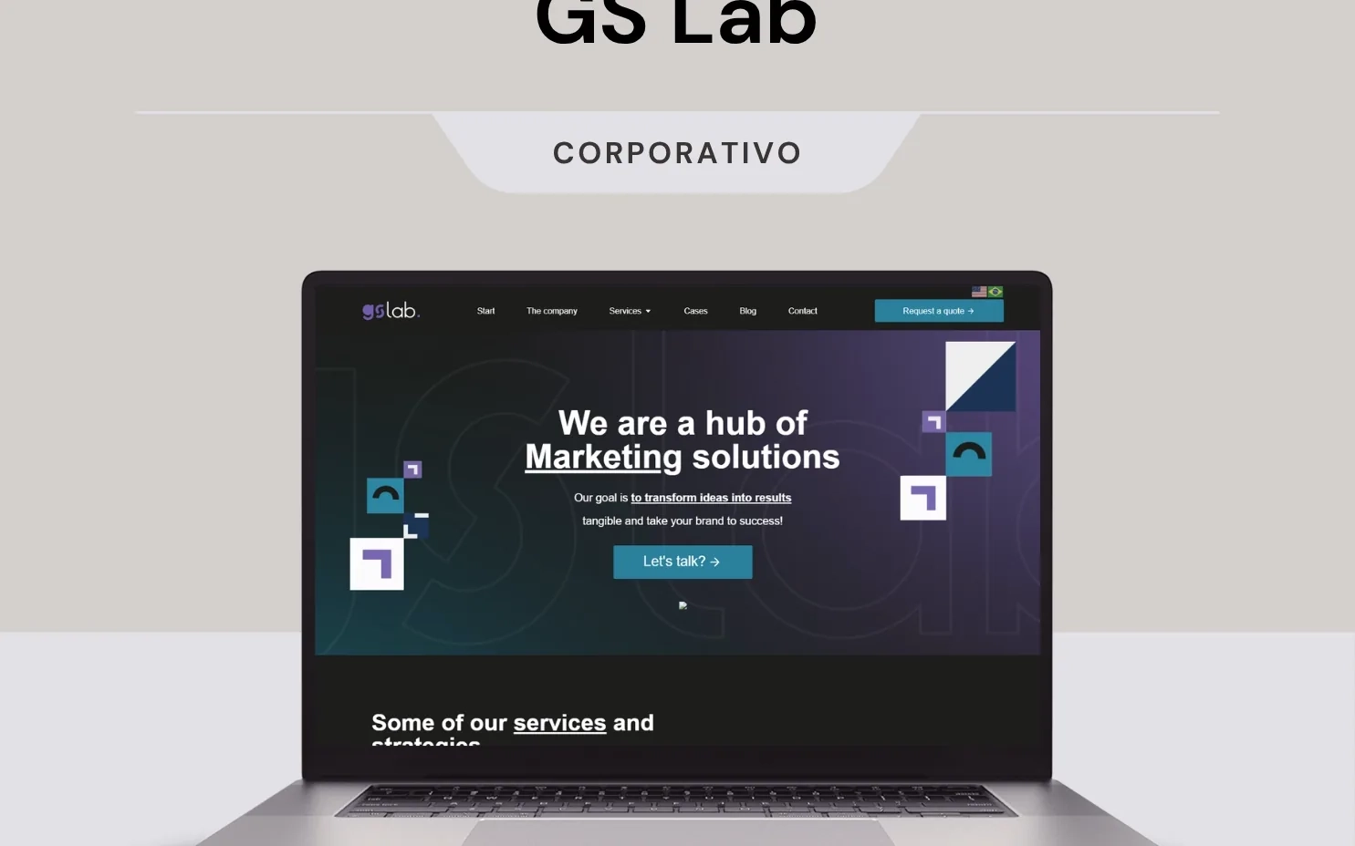 Página inicial do site da GS Lab Marketing exibida em um notebook