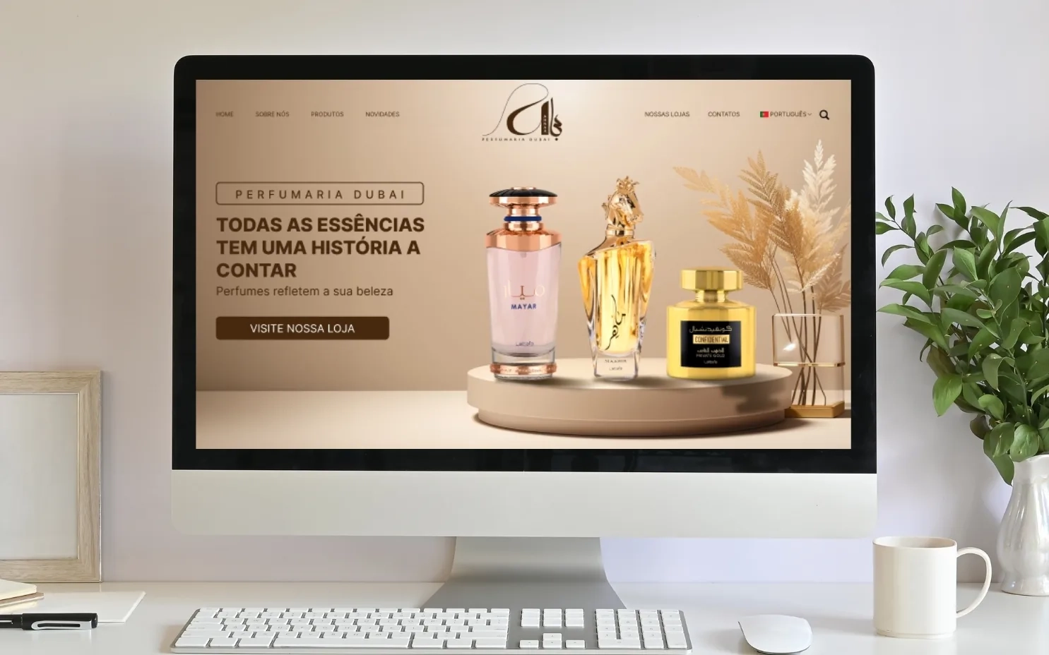 Página inicial da loja Perfumaria Dubai exibida em um notebook